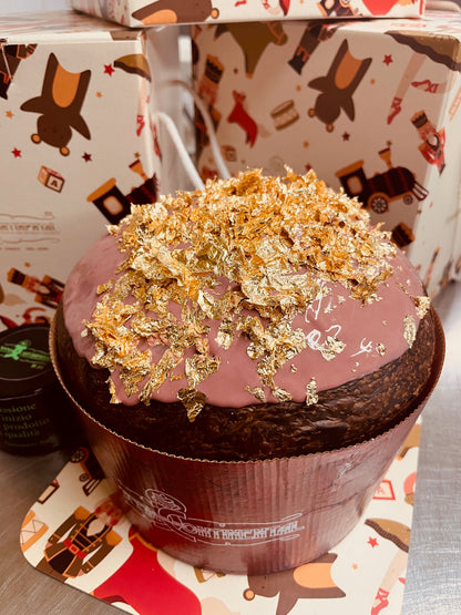 "OroRuby24" Il Panettone al Cioccolato rosa e Oro 24Kt con sac a poche in VIP Box